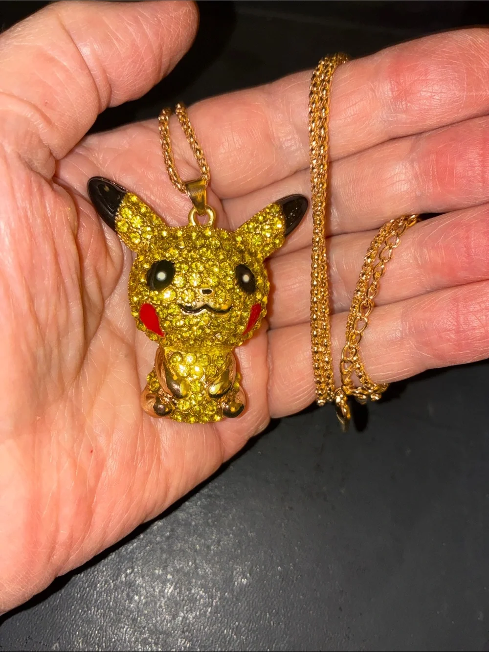 Gold-Tone Yellow Crystal Pikachu-Inspired Pendant Necklace for Kids